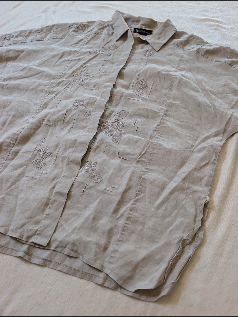 Vintage Suzelle Ramie Embroidered Button Down Women's Top